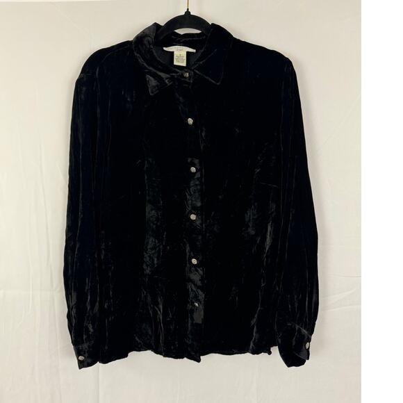 Pursuits Ltd. Black Velvet Button-Up Shirt, Women’s Size 16, Silk Blend, Retro - Picture 1 of 6